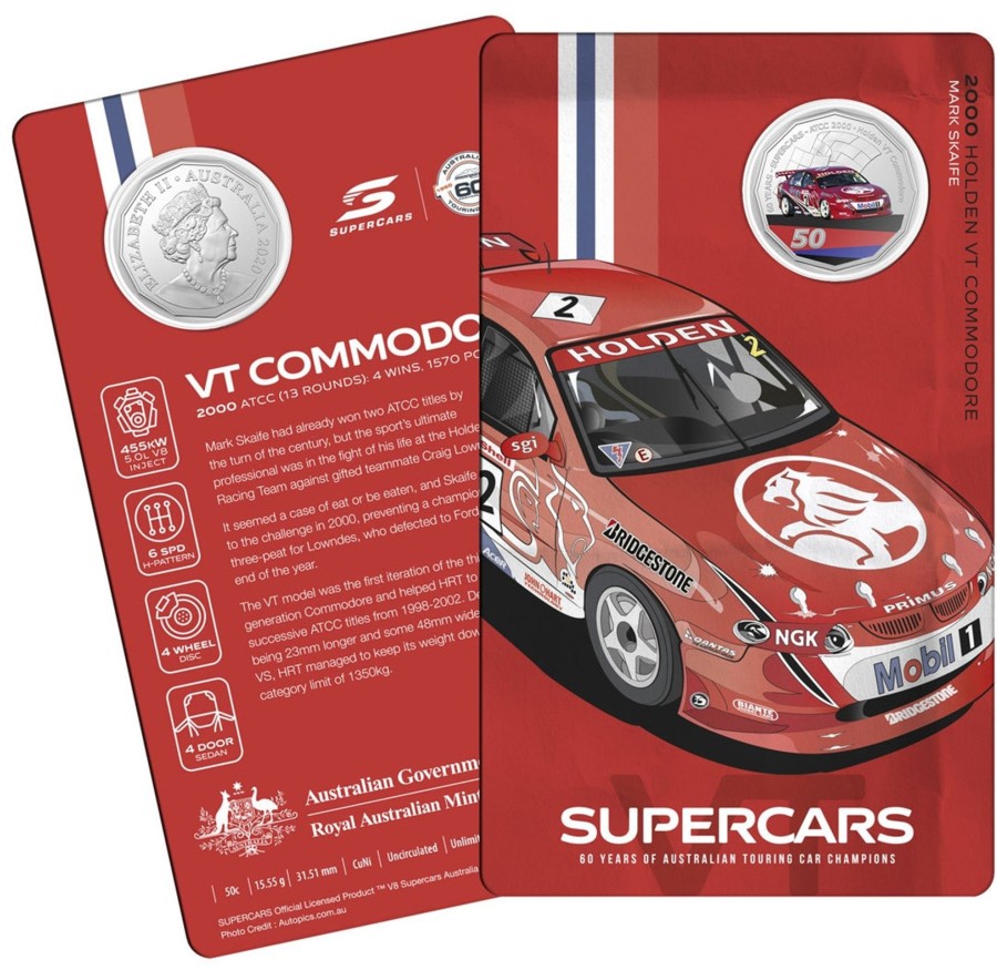 Royal Australian Mint Royal Australian Mint | 2020 50C Coin - 60 Years Of The Atcc 1960/2020 - Supercars - 2000 Holden Vt Commodore