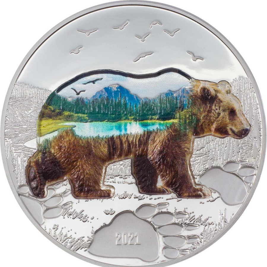 World Coins CIT | 2021 Mongolia 1000 Togrog 2Oz Silver Proof Coin - Into The Wild - Bear