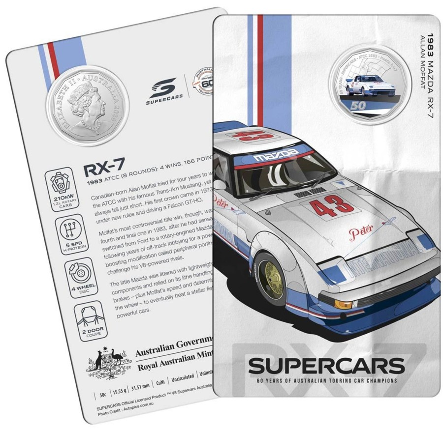 Royal Australian Mint Royal Australian Mint | 2020 50C Coin - 60 Years Of The Atcc 1960/2020 - Supercars - 1983 Mazda Rx-7