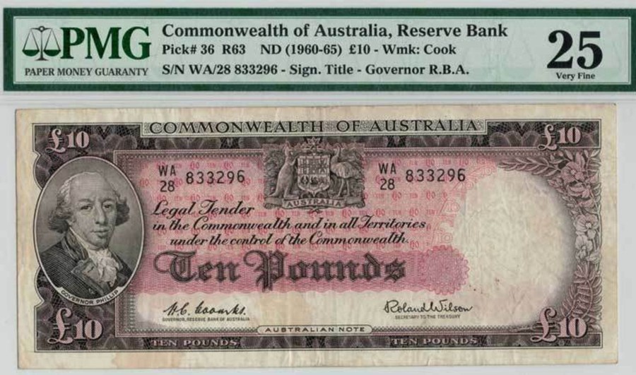 Banknotes NPA | First Prefix £10 Wa/28 R63F Nd 1960 - Coombs - Wilson Graded By Pmg 25 Very Fine