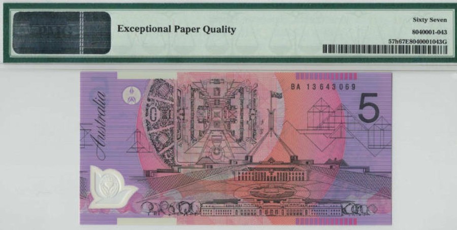 Banknotes NPA | 2013 Ba First Prefix $5 R222Bf Stevens-Parkinson Pmg 67 Epq Superb Gem