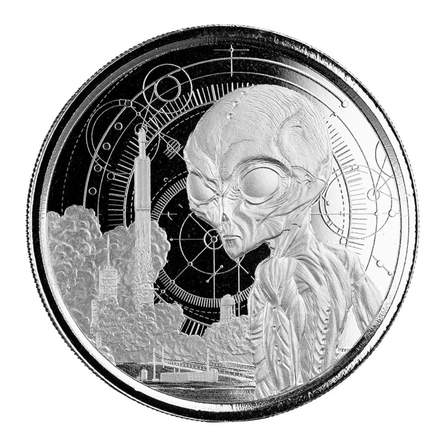 Premium Bullion Scottsdale Mint | 2021 5 Cedis 1Oz .999 Silver Bu Coin - Ghana Alien