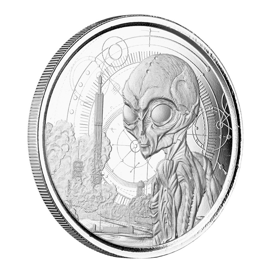 Premium Bullion Scottsdale Mint | 2021 5 Cedis 1Oz .999 Silver Bu Coin - Ghana Alien