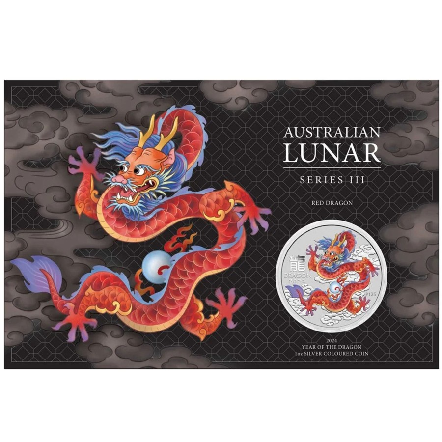 Perth Mint Perth Mint | Perth Mint Australian Year Of The Dragon 2024 1 Oz Silver Bullion Coloured Coin In Card