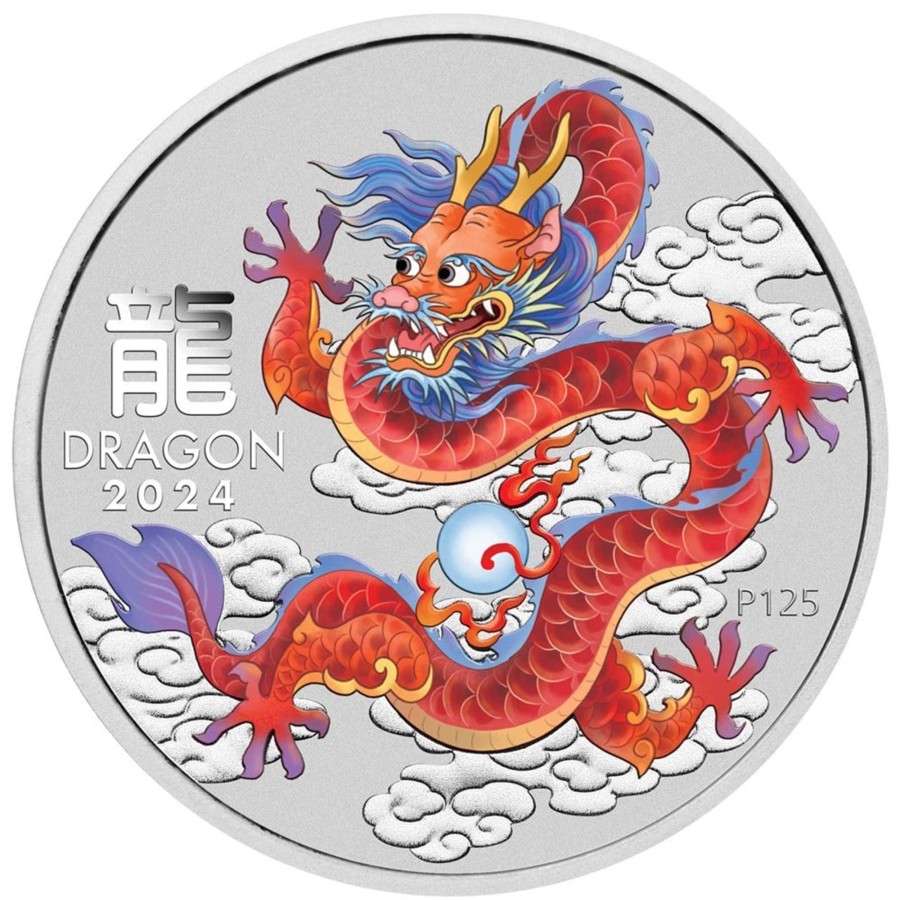 Perth Mint Perth Mint | Perth Mint Australian Year Of The Dragon 2024 1 Oz Silver Bullion Coloured Coin In Card