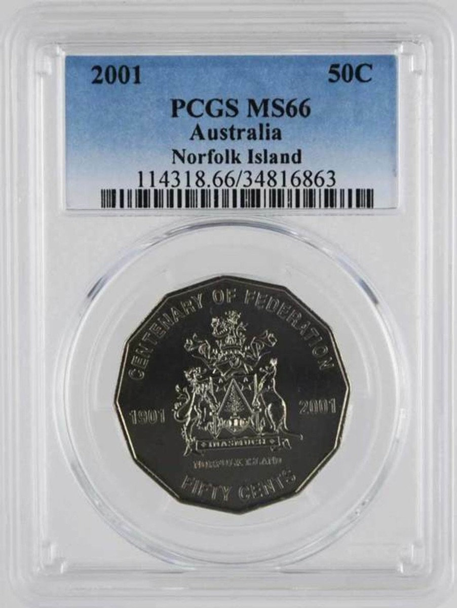 Pcgs Royal Australian Mint | 2001 Australia Fifty Cents Norfolk Island Pcgs Graded Ms66 Gem Unc