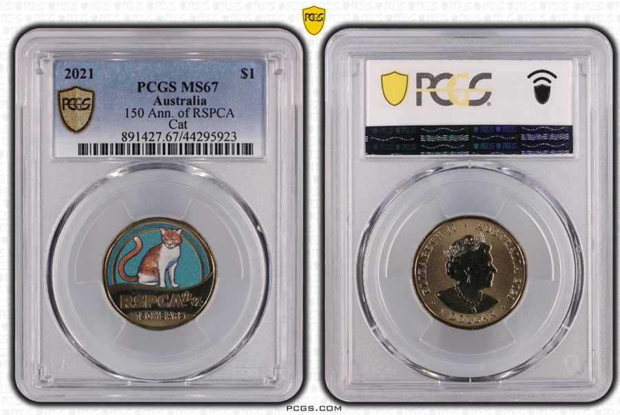 Pcgs Royal Australian Mint | 150 Ann. Of Rspca Cat $1 Pcgs Ms67