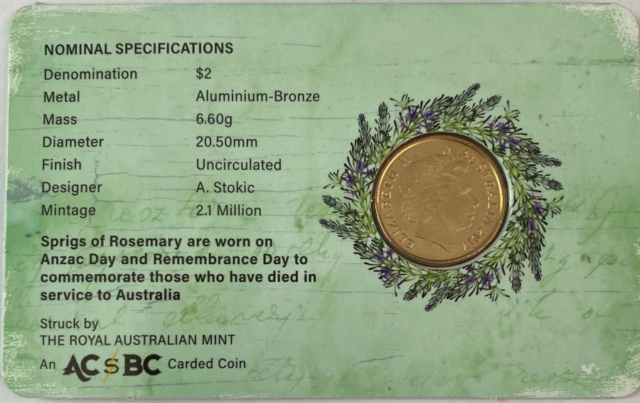 Royal Australian Mint Royal Australian Mint | Royal Australian Mint 2017 $2 Rosemary Carded Coin - Tamper Proof Sealed Carded Coin