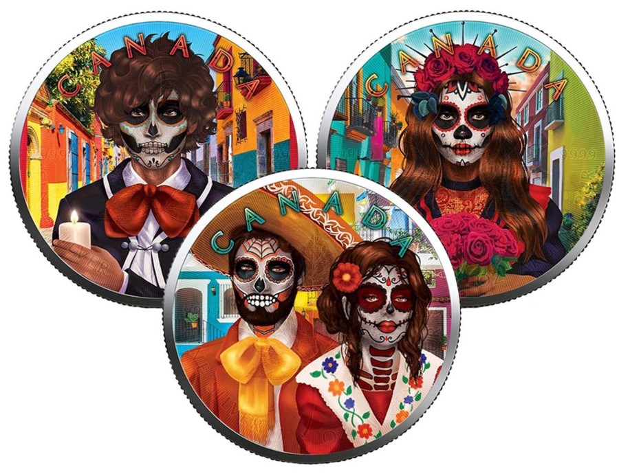 Premium Bullion Royal Canadian Mint | Dia De Muertos - 2022 Canadian Maple Leaf 1Oz Silver Bullion - Set Of 3