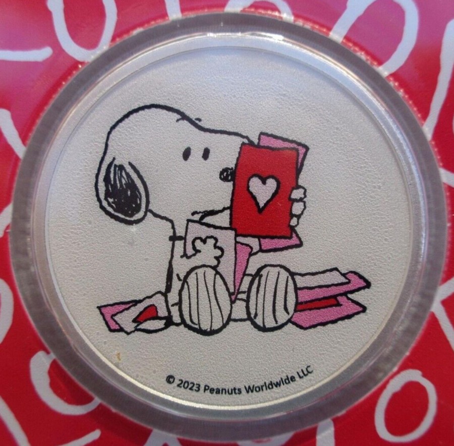 Premium Bullion LPM Group | 2023 1 Oz Peanuts Snoopy Valentine'S .999 Colourised Silver Round