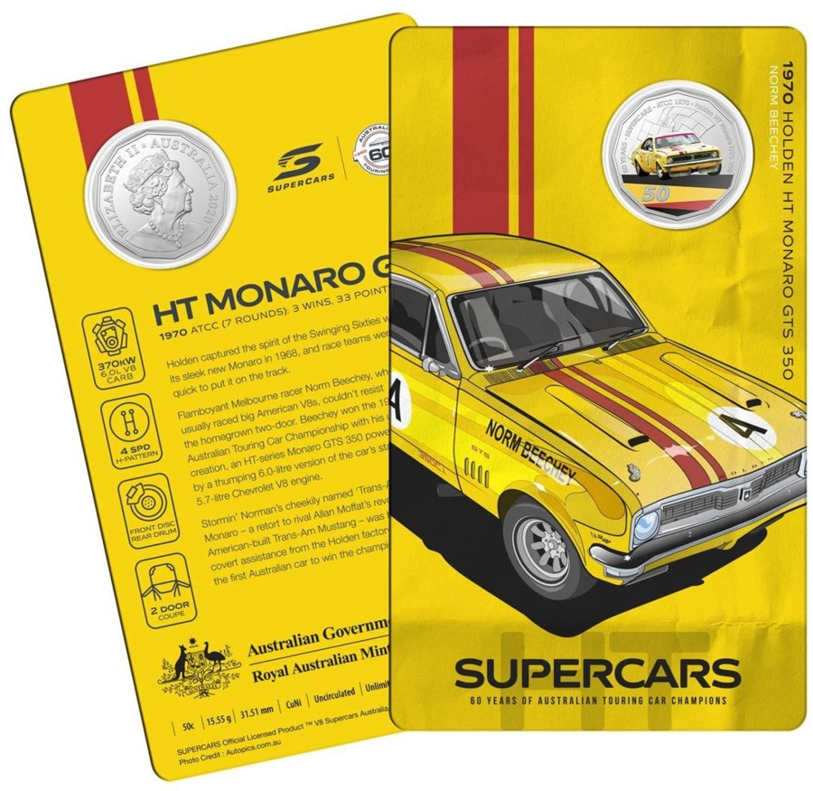 Royal Australian Mint Royal Australian Mint | 2020 50C Coin - 60 Years Of The Atcc 1960/2020 - Supercars - 1970 Holden Ht Monaro Gts 350