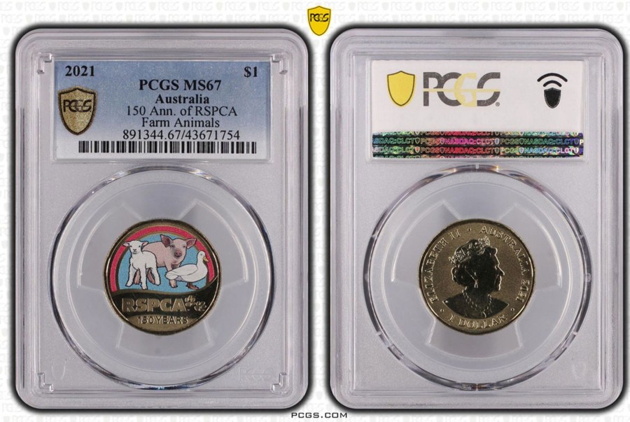 Pcgs Royal Australian Mint | 150 Ann. Of Rspca Farm Animals $1 Pcgs Ms67