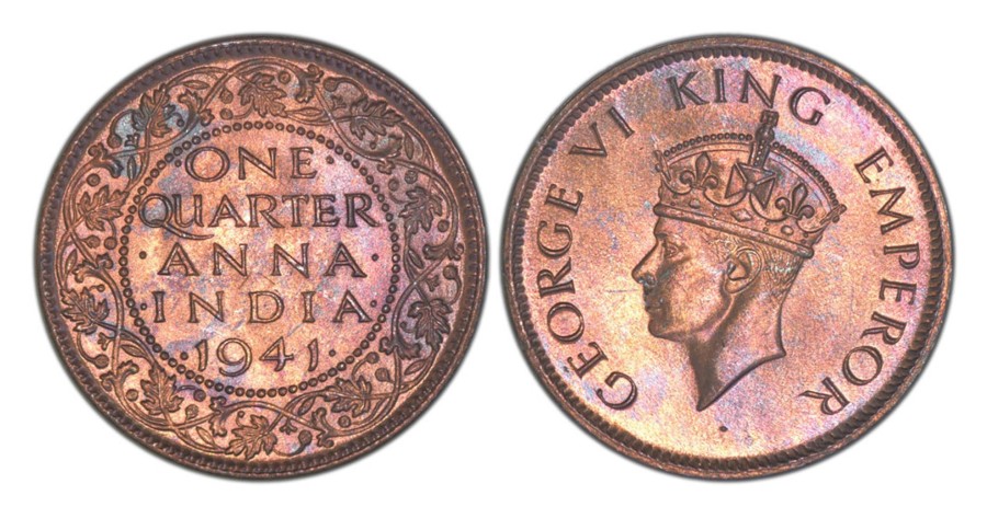 World Coins India Mint | 1941 1/4 Anna British India