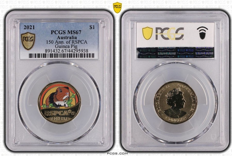 Pcgs Royal Australian Mint | 150 Ann. Of Rspca Guinea Pig $1 Pcgs Ms67