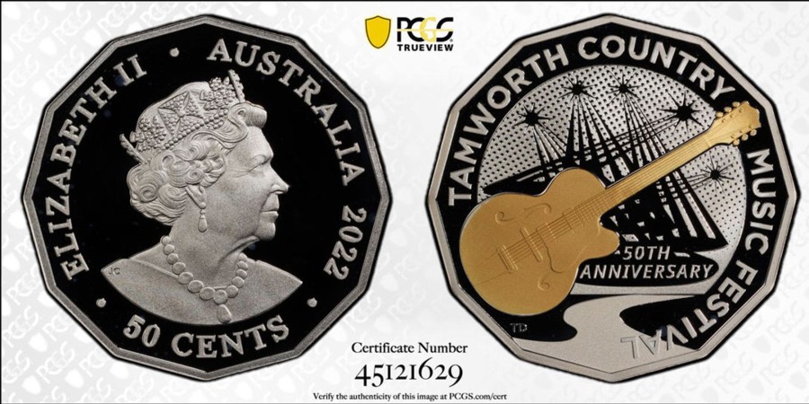 Pcgs Royal Australian Mint | 2022 Tamworth Music Festival Partial Silver Proof Gilt Pcgs Pr69Dcam #1