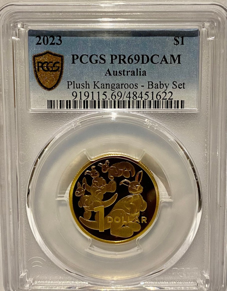 Pcgs Royal Australian Mint | Royal Australian Mint 2023 Plush Kangaroos - Baby Set $1 Coin Pcgs Pr69Dcam