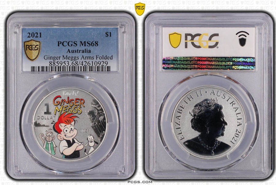 Pcgs Royal Australian Mint | 2021 Silver $1 Ginger Meggs Arms Folded Pcgs Ms68