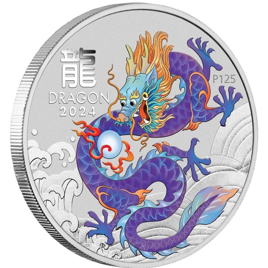 Perth Mint Perth Mint | Perth Mint Australian Year Of The Dragon 2024 1 Oz Silver Purple Bullion Coin In Card