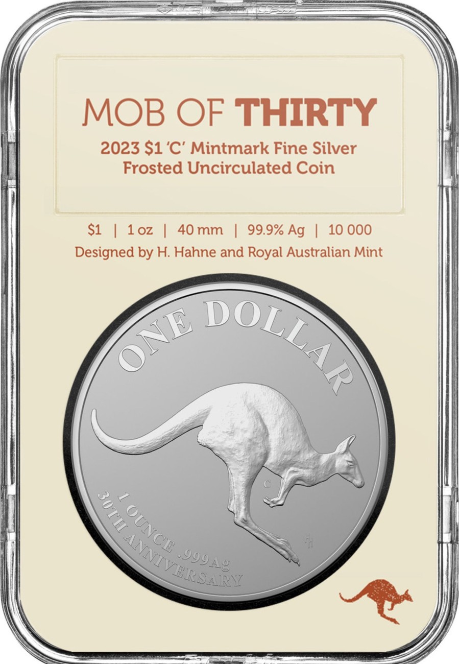 Royal Australian Mint Royal Australian Mint | Royal Australian Mint Mob Of Thirty 2023 $1 1Oz C Mint Mark Fine Silver Frosted Unc Coin Kangaroo