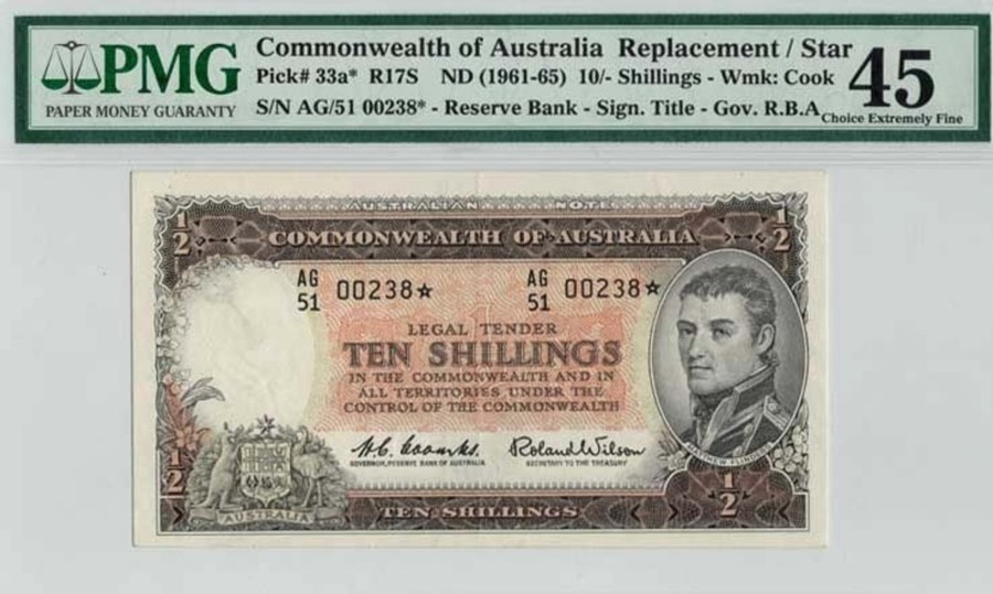 Banknotes NPA | 1961 Ten Shillings Last Prefix Ag/51 Star Note Coombs/Wilson Choice Efine