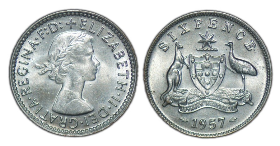 Pre-Decimal Coins Melbourne Mint | 1957 Australian Elizabeth Ii Sixpence Uncirculated