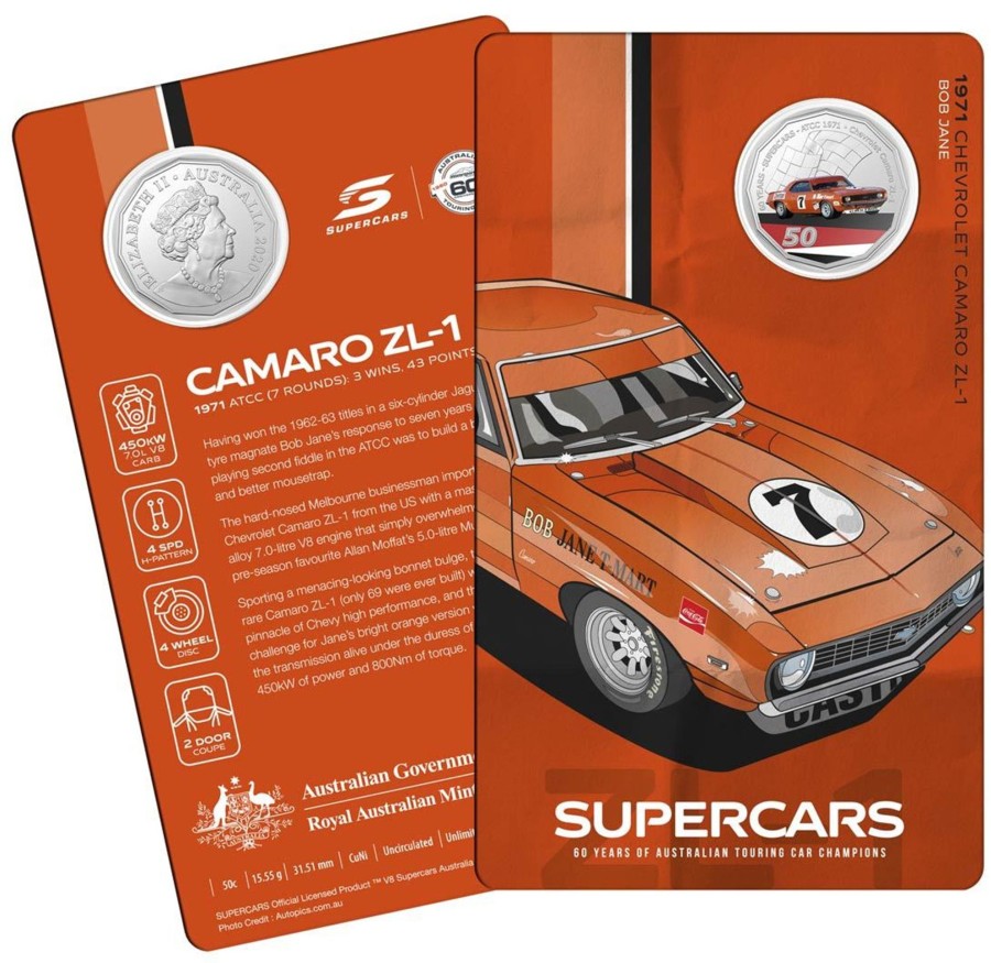 Royal Australian Mint Royal Australian Mint | 2020 50C Coin - 60 Years Of The Atcc 1960/2020 - Supercars - 1971 Chevrolet Camaro Zl-1