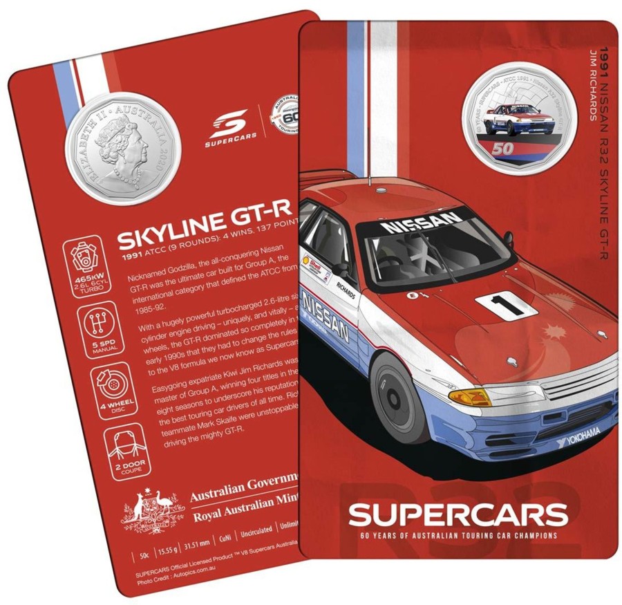 Royal Australian Mint Royal Australian Mint | 2020 50C Coin - 60 Years Of The Atcc 1960/2020 - Supercars - 1991 Nissan R32 Skyline Gt-R