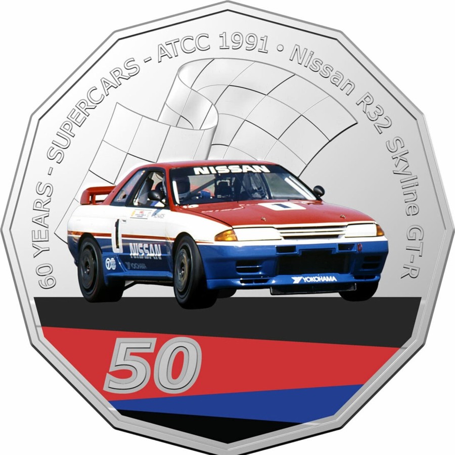 Royal Australian Mint Royal Australian Mint | 2020 50C Coin - 60 Years Of The Atcc 1960/2020 - Supercars - 1991 Nissan R32 Skyline Gt-R