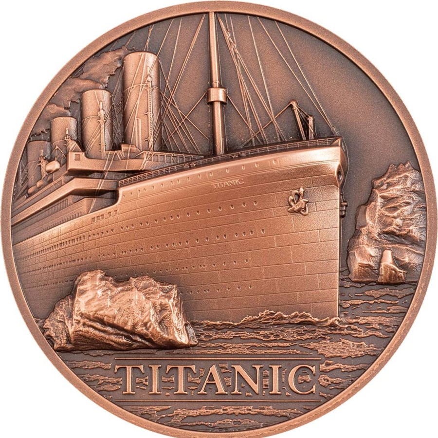 World Coins CIT | 2022 Cook Islands $1 Copper Antique Coin - Titanic 1912/ 2022