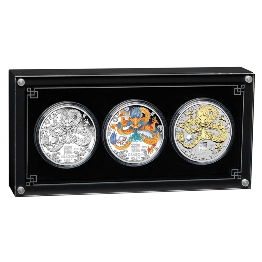 Perth Mint Perth Mint | Perth Mint Australian Lunar Series Iii 2024 Year Of The Dragon 1Oz Silver Trio