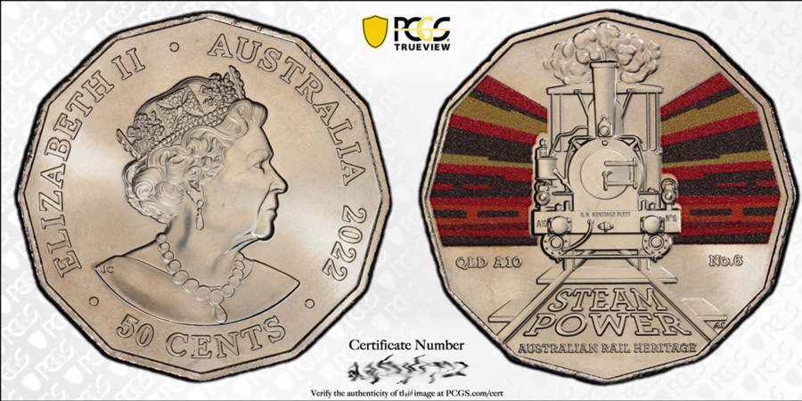 Pcgs Royal Australian Mint | 2022 50C Queensland Rail A10 No.6 Pcgs Ms69