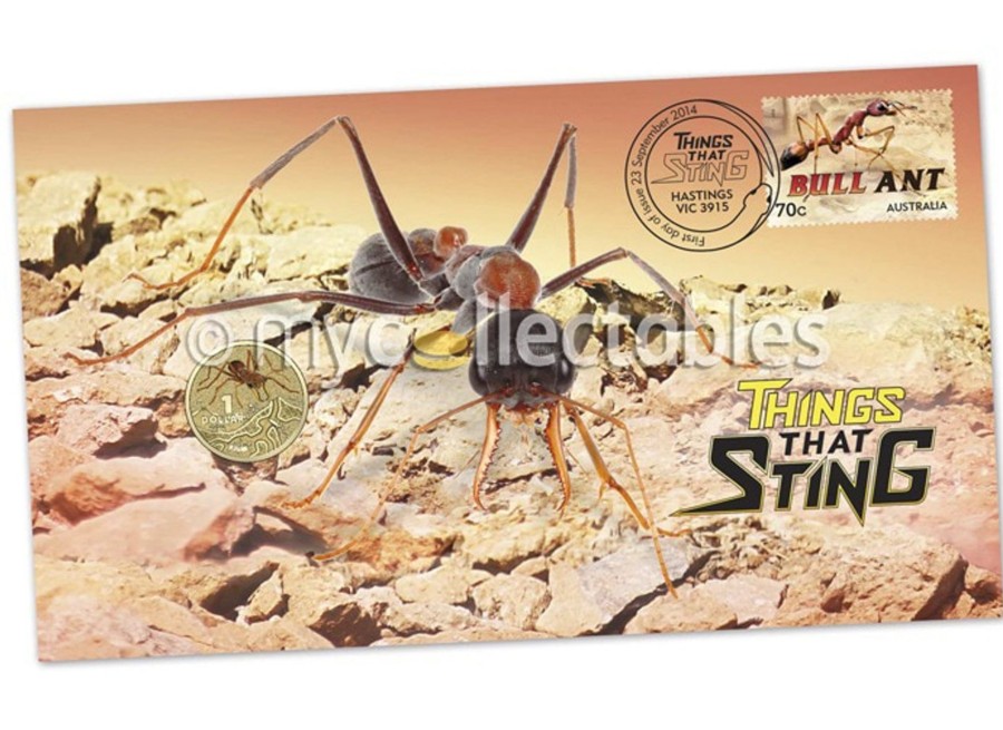 Pnc Australia Post | 2014 Things That Sting - Red Bull Ant - $1 Stamp And Coin Cover Pnc