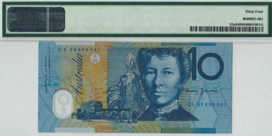 Banknotes NPA | 1993 General Prefix $10 Blue Dobell R316A Fraser - Evans Pmg 64 Choice Unc.