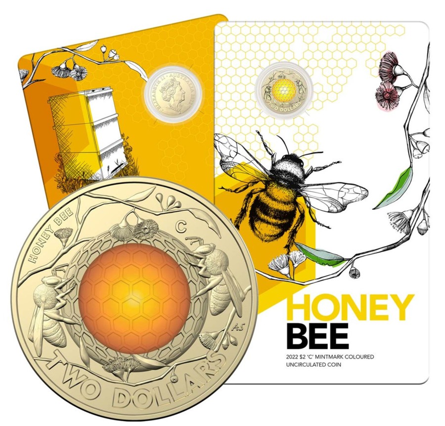 Royal Australian Mint Royal Australian Mint | 2022 $2 'C' Mintmark Coloured Unc Coin - Australian Honey Bee