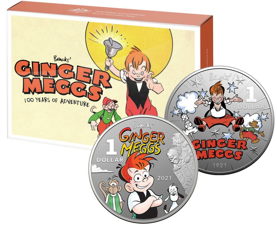 Royal Australian Mint Royal Australian Mint | 2021 $1 Coloured 1/2Oz Silver Frunc 2 Coin Set - Centenary Of Ginger Meggs