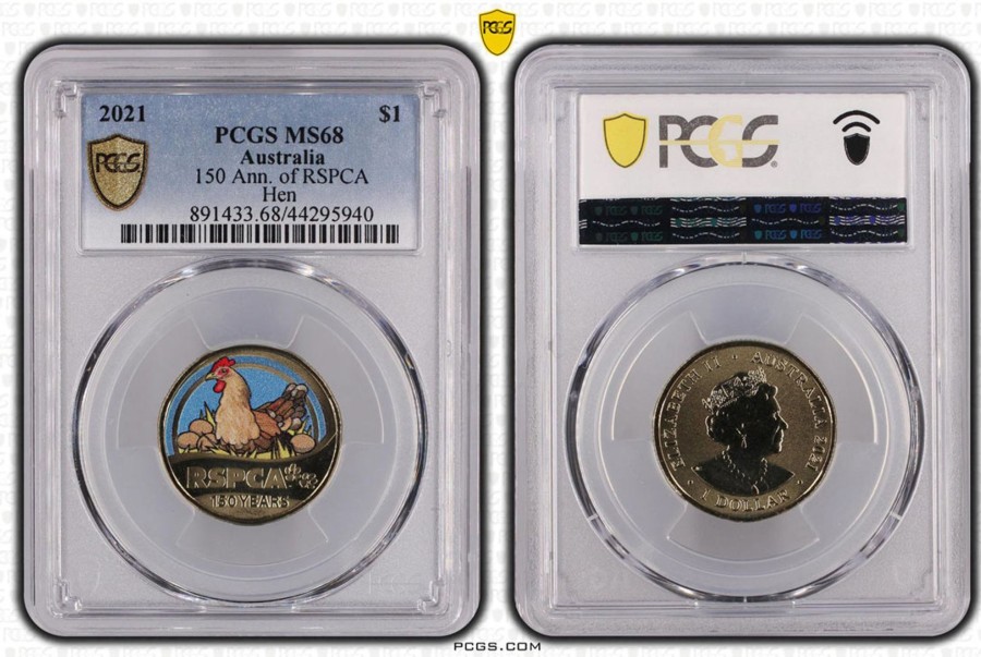 Pcgs Royal Australian Mint | 150 Ann. Of Rspca Hen $1 Pcgs Ms68