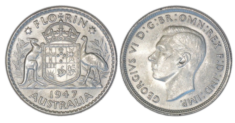 Pre-Decimal Coins Melbourne Mint | 1947 George Vi Melbourne Mint Florin Unc