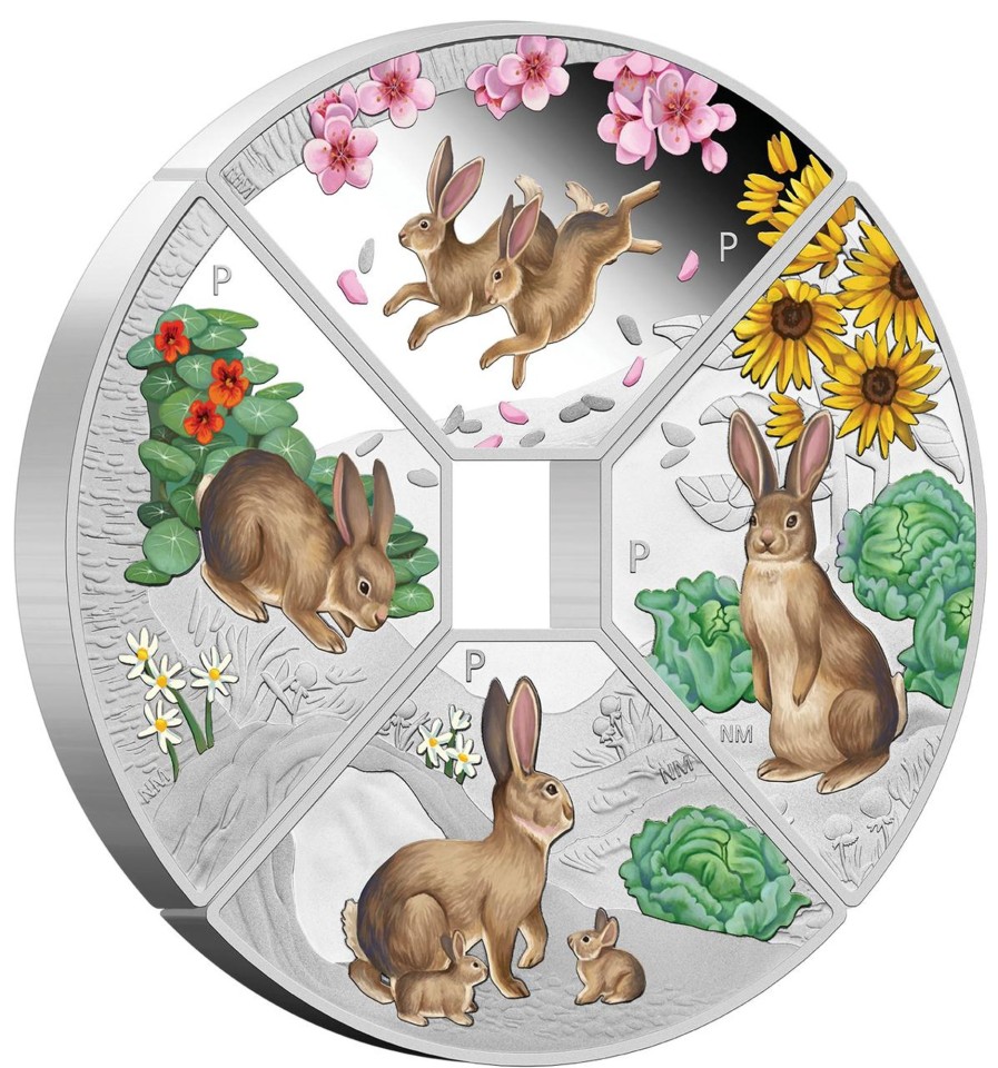 Perth Mint Perth Mint | 2023 Chinese Lunar Rabbit Quadrant 1 Oz 99.99% Silver Proof Coloured 4 Coin Set