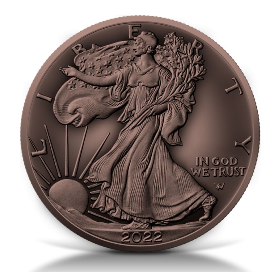 Premium Bullion Pik-Coins | Usa 2022 American Eagle 1Oz .999 Silver Bu Coin - Antique Copper Plated