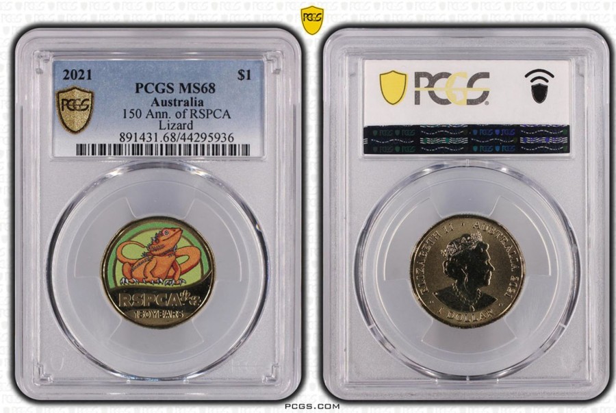 Pcgs Royal Australian Mint | 150 Ann. Of Rspca Lizard $1 Pcgs Ms68