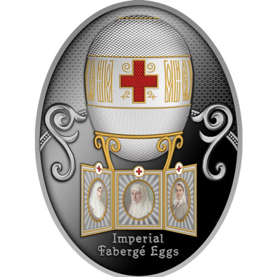 World Coins Mint of Poland | 2021 Niue $1 1/2 Oz Silver Proof Coin - Imperial Faberge Eggs - Red Cross Egg With Portraits