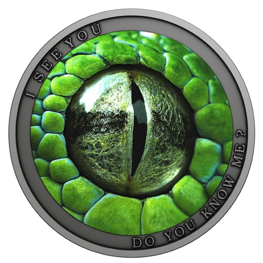 World Coins Lithuanian Mint | 2021 Niue $1 Silver Antique Coin - I See You - Do You Know Me? - Green Mamba