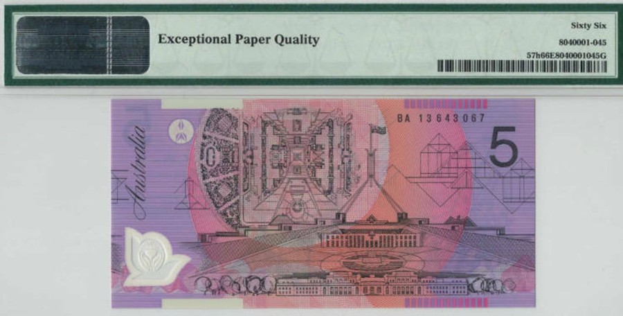 Banknotes NPA | 2013 Ba First Prefix $5 R222Bf Stevens-Parkinson Pmg 66 Epq Gem Unc