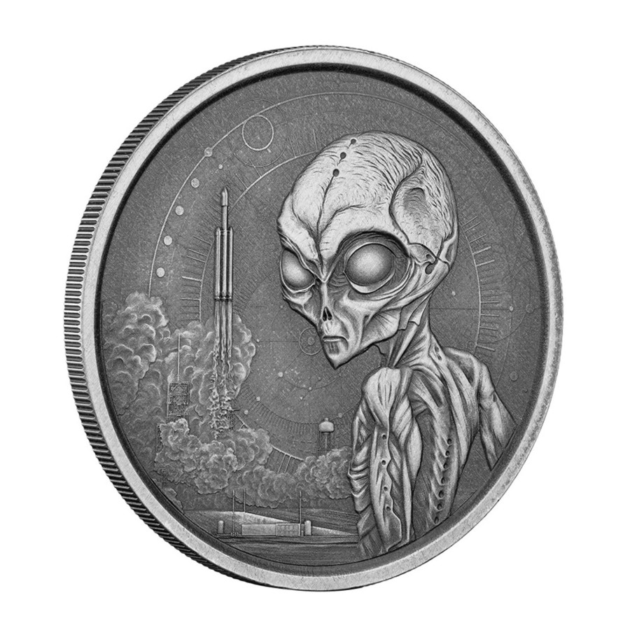 Premium Bullion Scottsdale Mint | 2021 5 Cedis 1Oz .999 Antique Silver Bu Coin - Ghana Alien