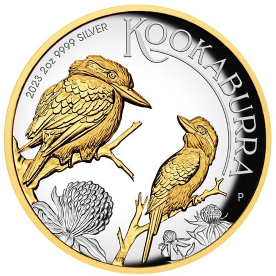 Premium Bullion Perth Mint | Perth Mint Australian Kookaburra 2023 2 Oz Silver Proof High Relief Gilded Coin