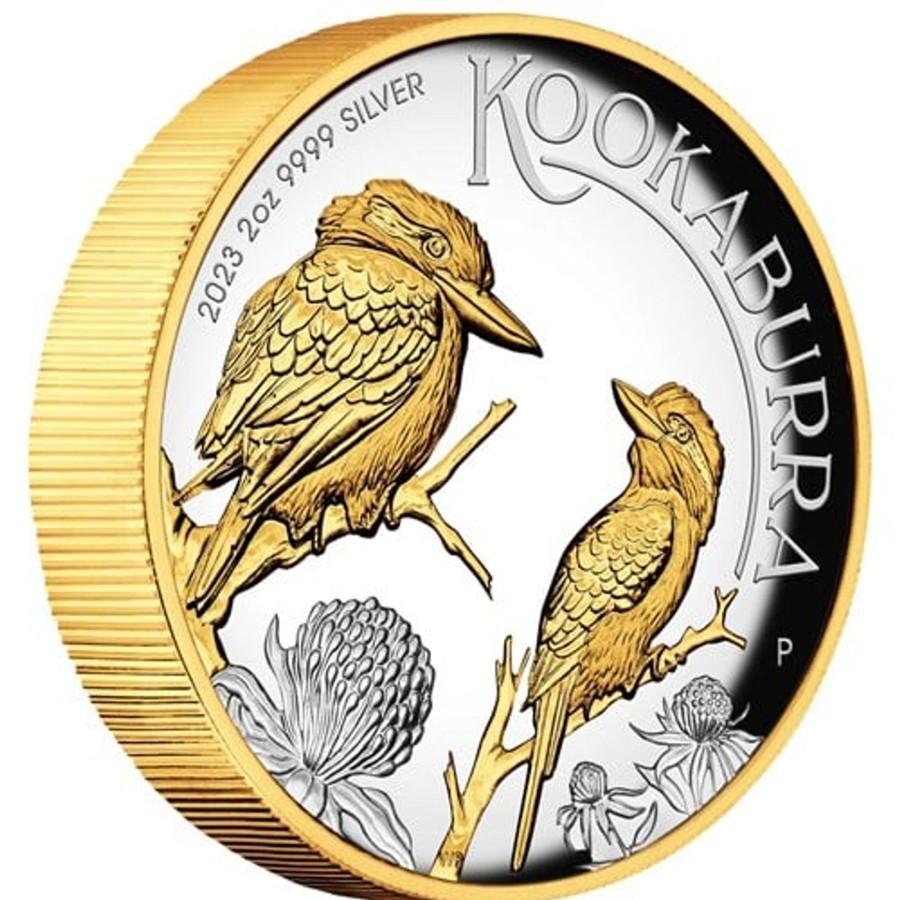 Premium Bullion Perth Mint | Perth Mint Australian Kookaburra 2023 2 Oz Silver Proof High Relief Gilded Coin