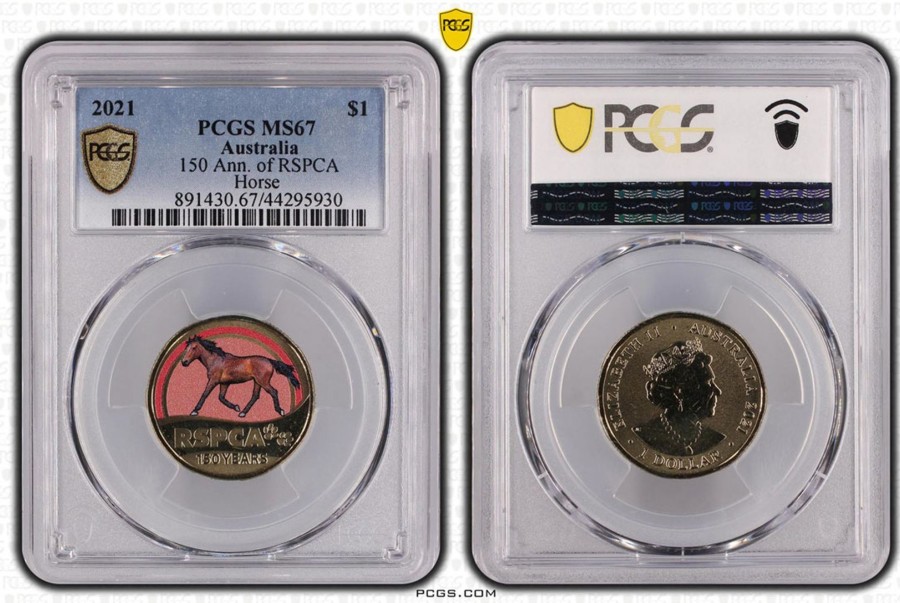 Pcgs Royal Australian Mint | 150 Ann. Of Rspca Horse $1 Pcgs Ms67