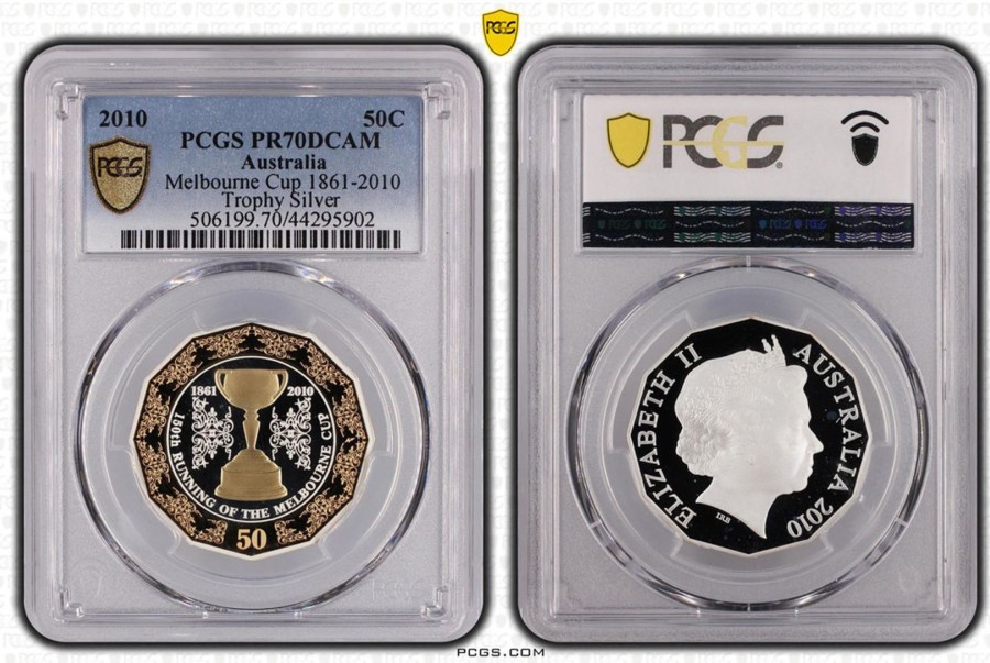 Pcgs Royal Australian Mint | 2010 50C Melbourne Cup 1861-2010 Trophy Silver, Pcgs Pr70 Dcam Pop 3/0