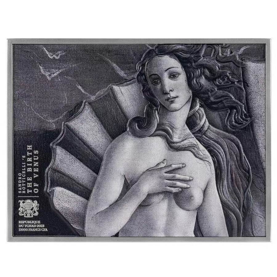 Premium Bullion Germania Mint | The Birth Of Venus 2 Oz Silver High Relief Coloured Coin 2023 Chad