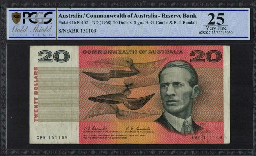 Banknotes NPA | 1967 Australian $20 Banknote, Coombs/Randall Graded By Pcgs Vf25 Very Fine